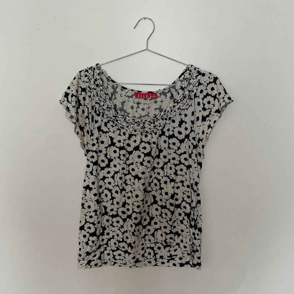 Y2K Elle Floral Print Short Sleeve Blouse Women's Medium